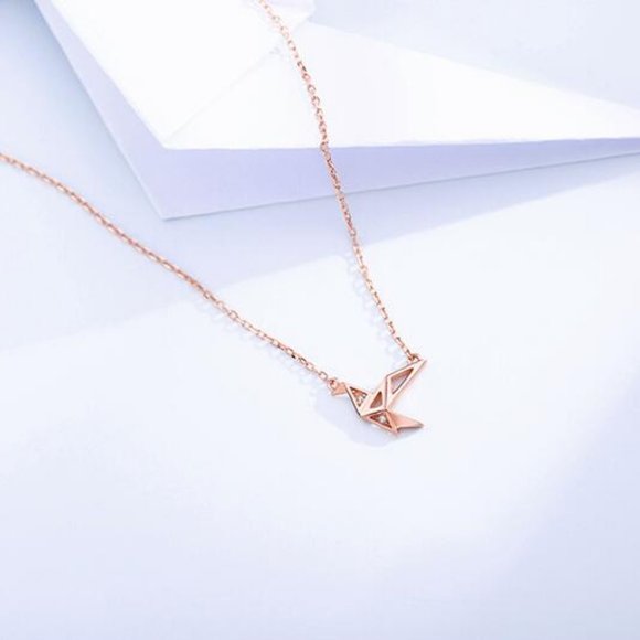 925 Sterling Silver Diamond Paper Crane Neckla - Picture 8 of 8